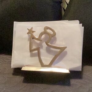 Antique gold tone Christmas Angel napkin holder, 5” tall